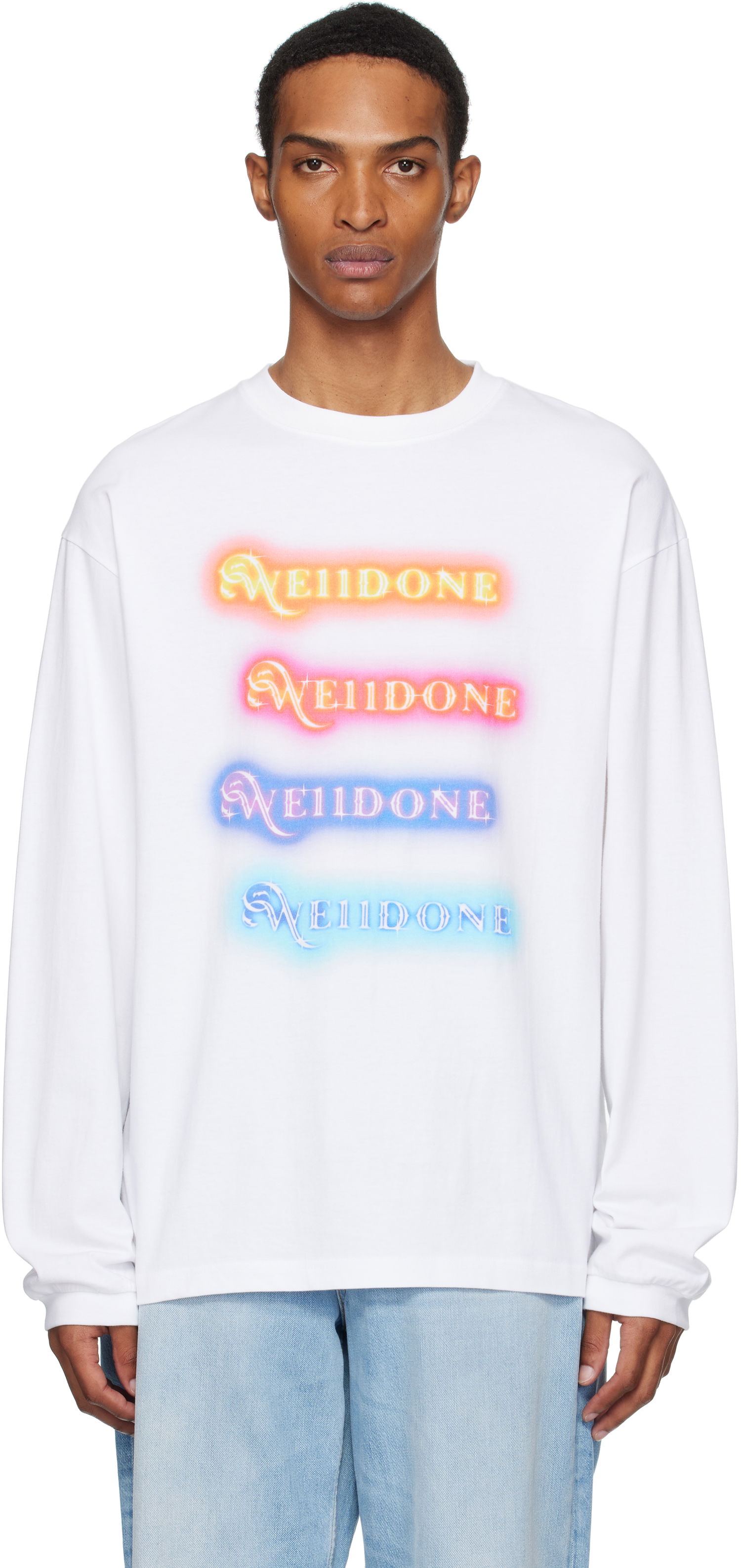 Тениска We11done We11done Neon Logo Long Sleeve Tee Бяло | WD-TT2-25-754-U-WH, 0