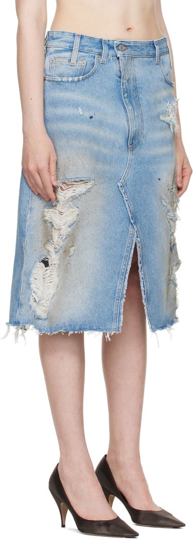Пола Maison Margiela MM6 Maison Margiela Distressed Denim Midi Skirt Синьо | S62MI0034 M30018, 1