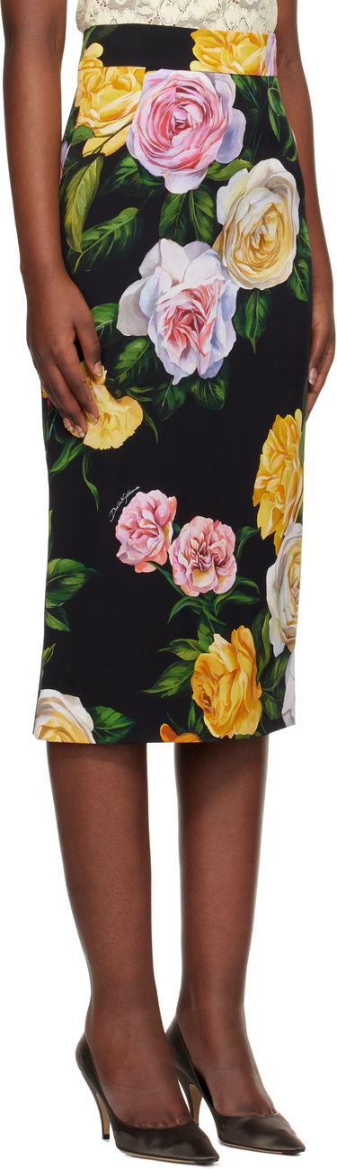 Пола Dolce & Gabbana Dolce&Gabbana Peony & Rose-Print Midi Skirt Черно | F4B6UT FSA7B, 1