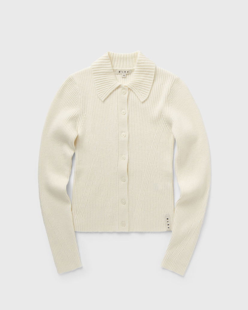 Пуловер ØLÅF Merino Ribbed Knit Cardigan Sweater Бяло | W180702-OFF-WHITE