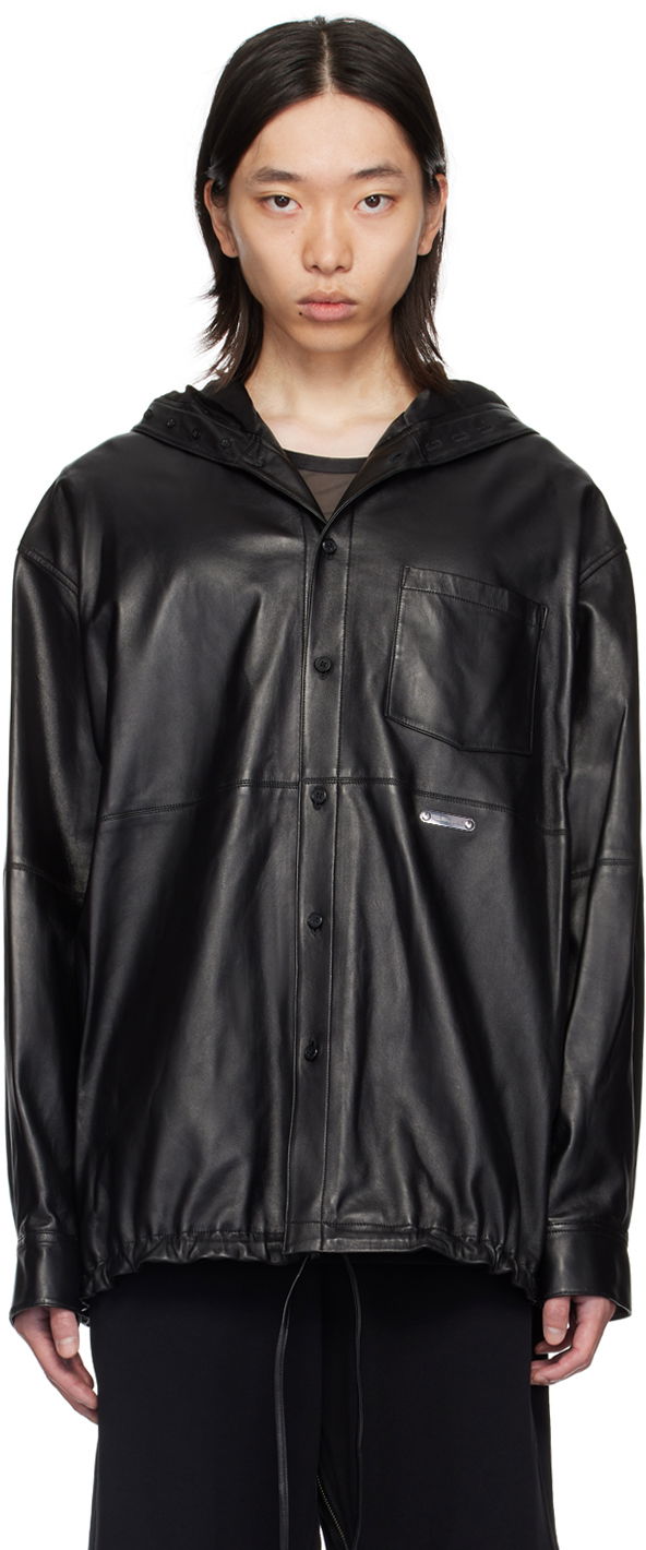 Яке Helmut Lang Hooded Leather Shirt Jacket Черно | O05HM595