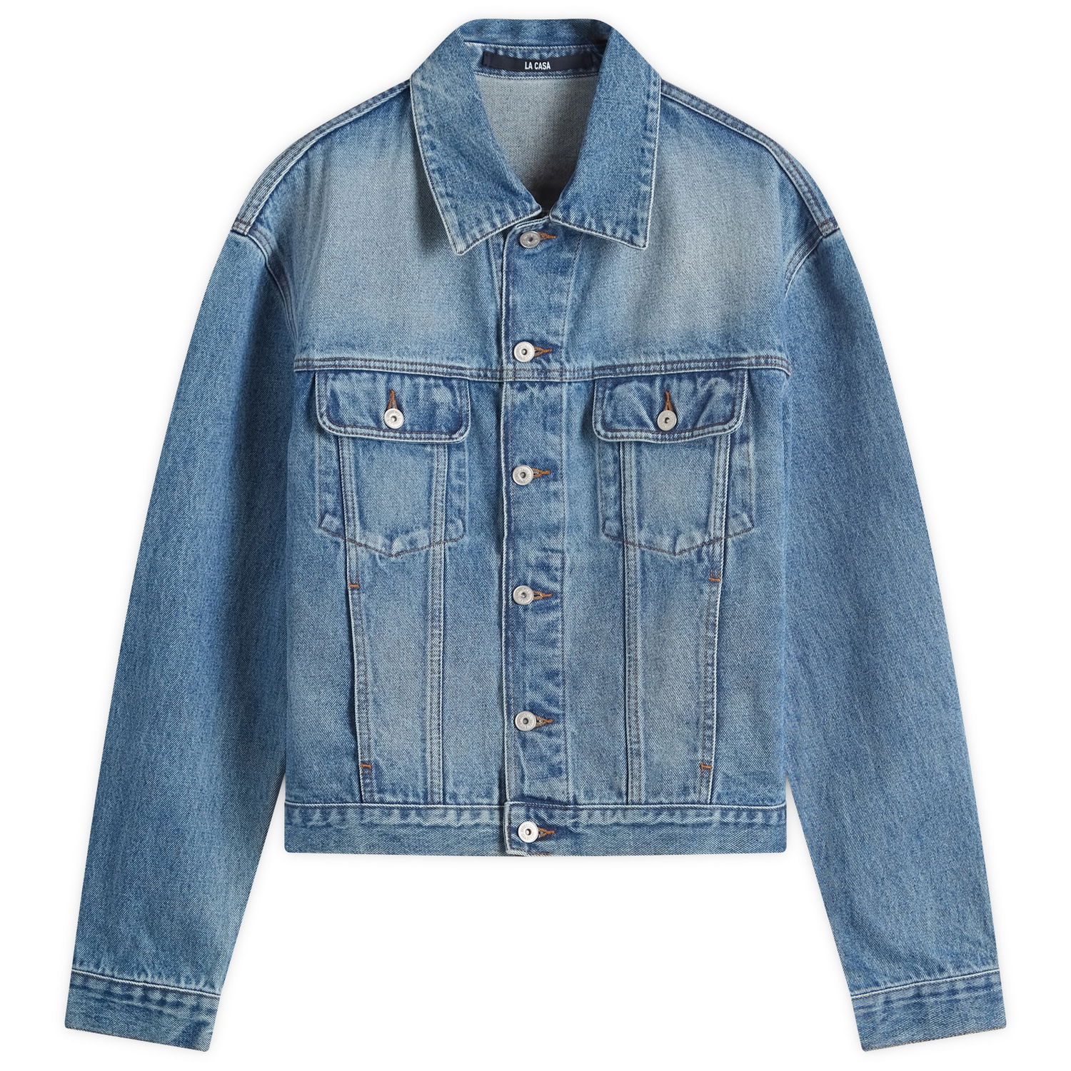 Яке Jacquemus Men's Leather Patch Denim Jacket in Blue, Size Small | END. Clothing Синьо | 24E245DE027-1513-33C, 0