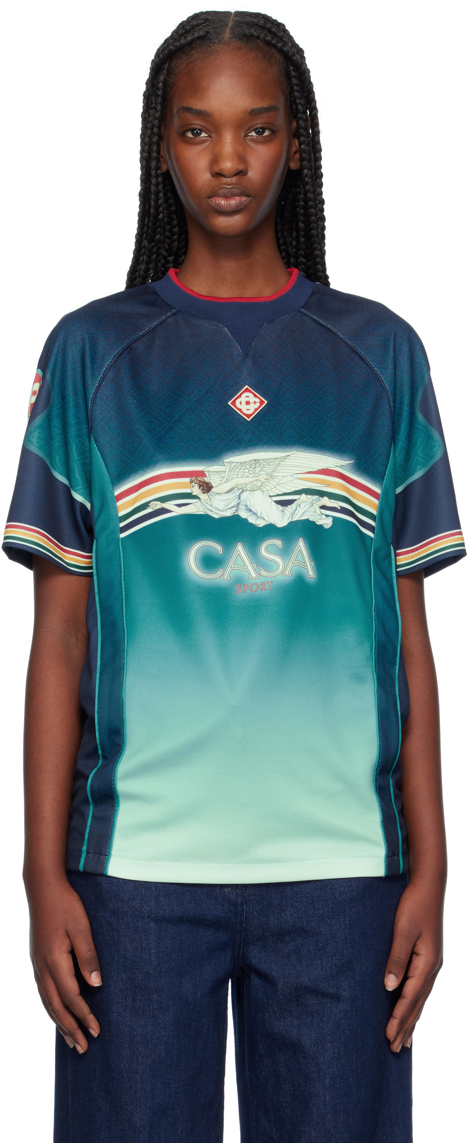 Тениска Casablanca Printed Football T-shirt Синьо | WF24-JTP-291-01, 0