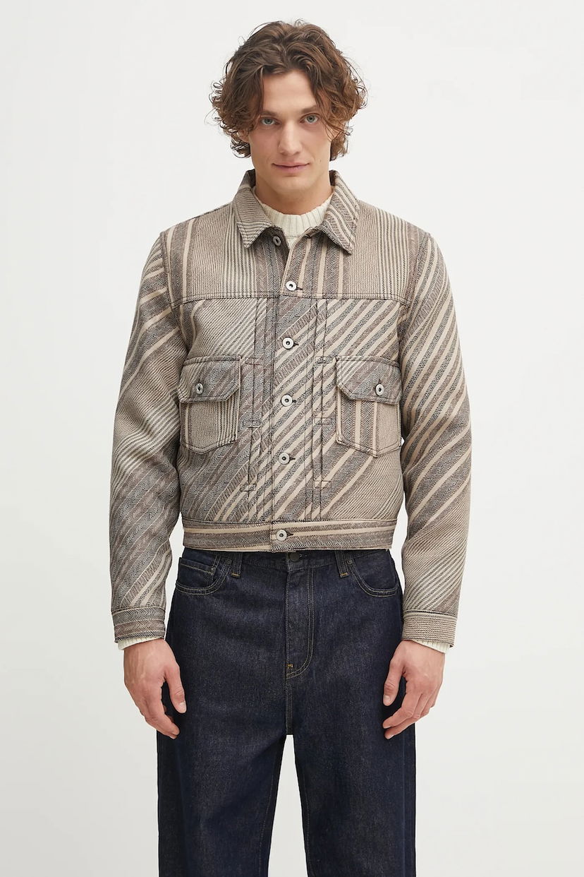 Яке KENZO Kenzo Diagonal Stripe Slim Pleated Trucker Jacket Бежово | FF65VE3029IO