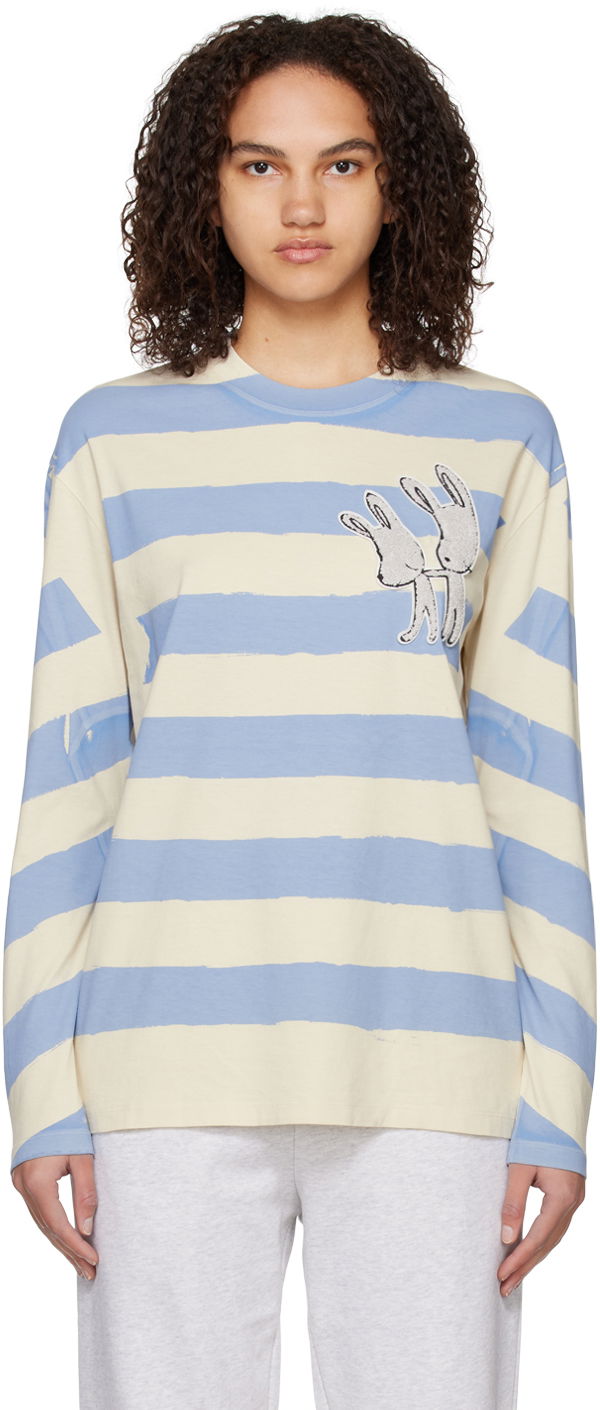 Тениска Stella McCartney Stella McCartney Bunny Stripe Long Sleeve T-Shirt Синьо | 6J01193SNP46