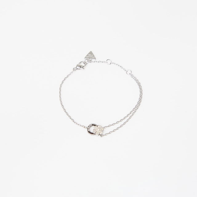 Lily Stainless Steel Double Chain Bracelet with Crystal Flower and Ring Charm