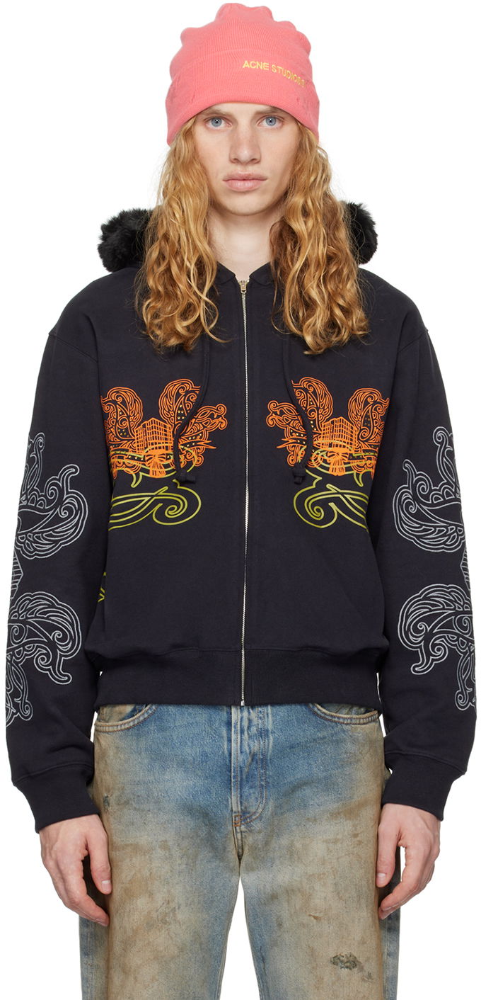 Суитчър Acne Studios Printed Zip Hoodie Черно | BI0204-