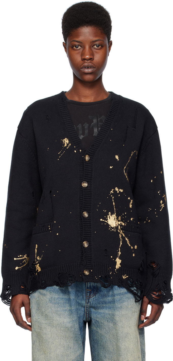Пуловер R13 R13 Paint Splatter Distressed Cardigan Черно | R13WY200-Y126B, 0