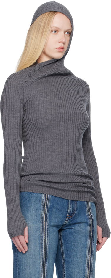 Суитчър Jean Paul Gaultier Asymmetric Ribbed Knit Long-Sleeve Hoodie with Buttons Сиво | 25/04-W-PO027-K013-07, 1