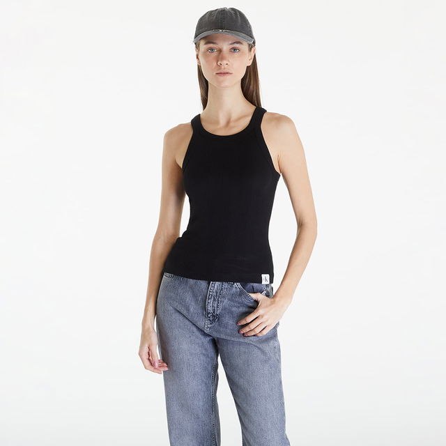 Jeans Variegated Rib Woven Tank Top Black