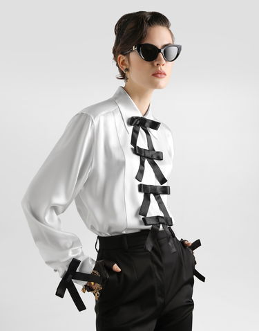 Риза Dolce & Gabbana Ribbon Bow Embellished Silk Shirt Бяло | F5S82TFU1AUW0800, 3
