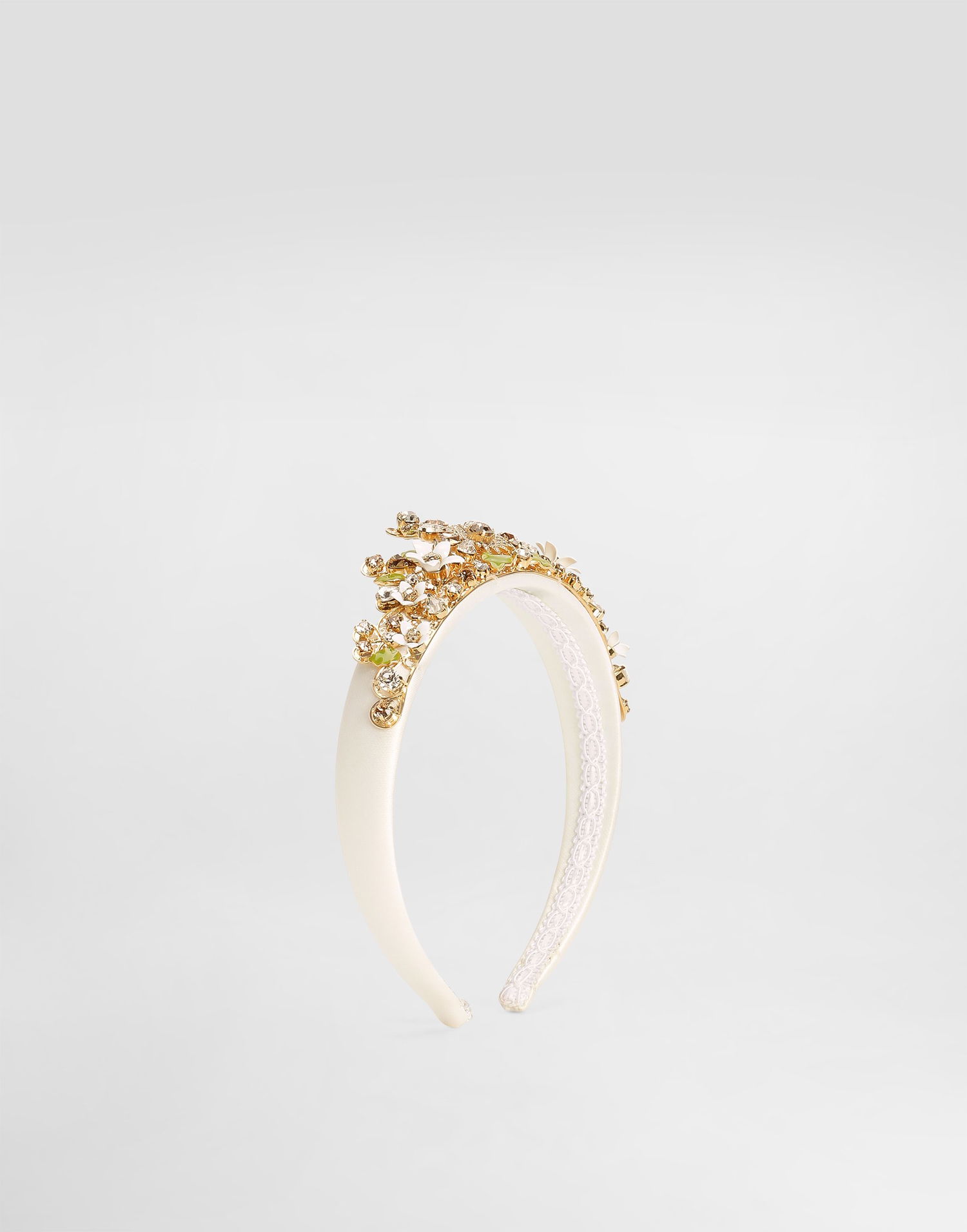Бижута Dolce & Gabbana Headband with Rhinestones, Enamel Flowers and Leaves Бяло | WHR6J1W1111W0001, 0
