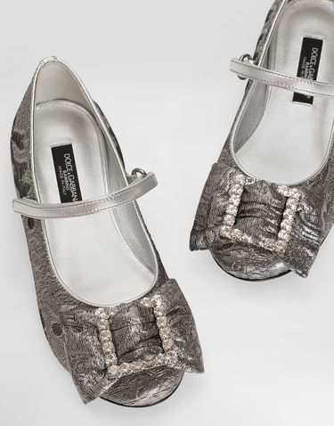 Кецове и обувки Dolce & Gabbana Brocade Ballet Flats With Bow Металик | D11377AV76080998, 3
