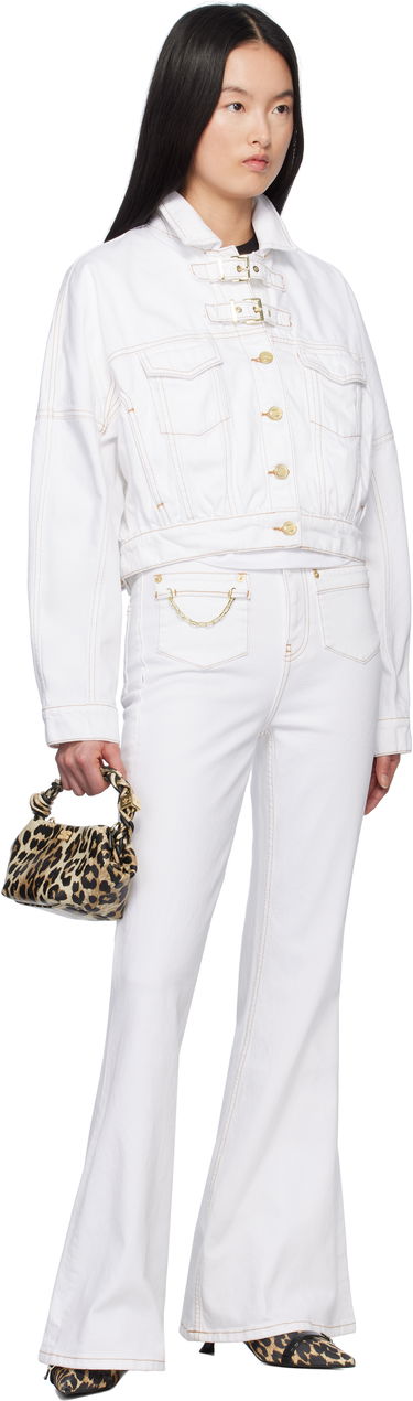 Яке GANNI GANNI Pin-Buckle Cropped Denim Jacket Бяло | J1658, 3
