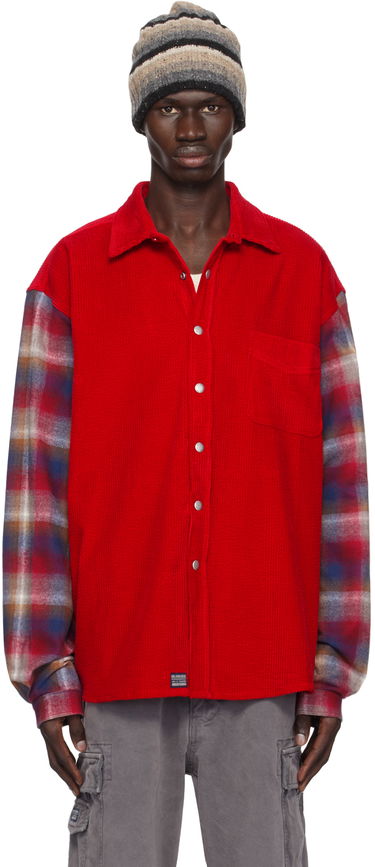 Риза ERL Corduroy Overshirt with Plaid Sleeves Червено | ERL09B005, 0