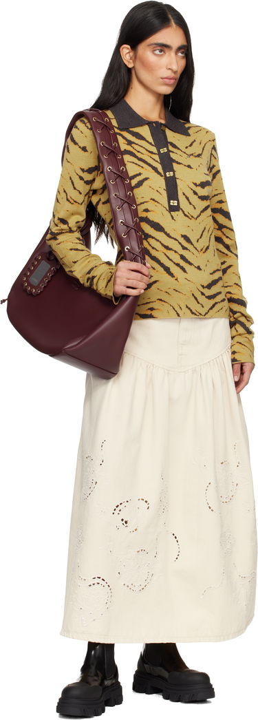 Чанта през рамо GANNI Medium Laced Strap Hobo Bag Бургунди | A7262, 3