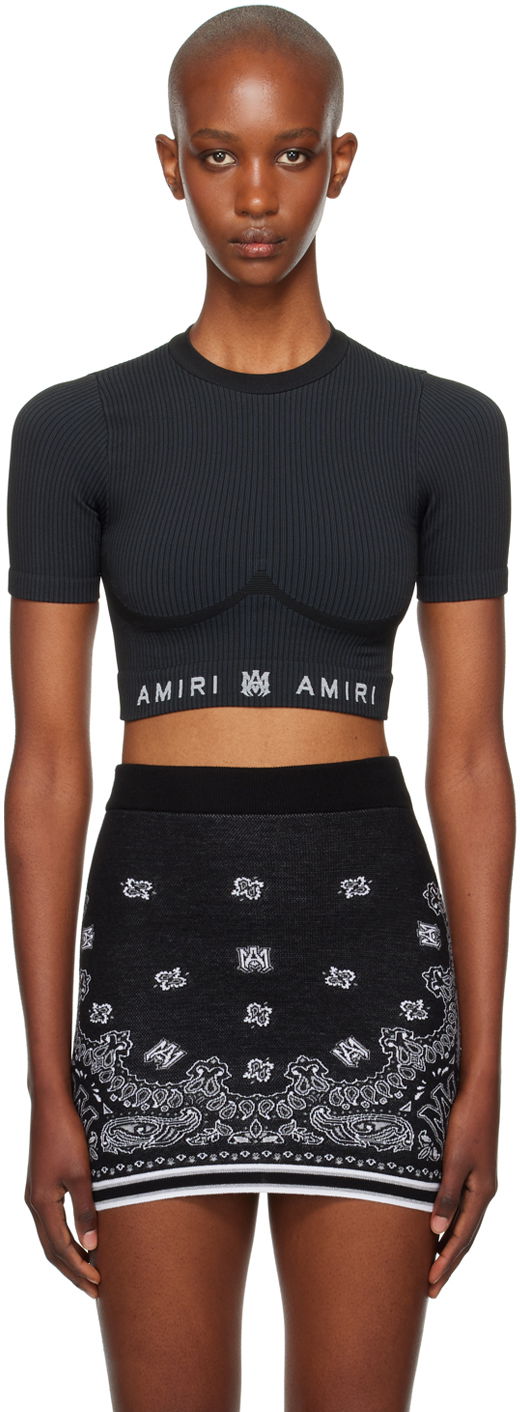 Пола AMIRI Amiri MA Ribbed Seamless Crop Sport Tee Черно | AWAWIR1004, 0