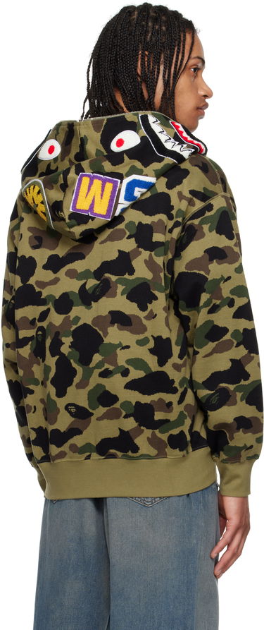 Суитчър BAPE A Bathing Ape 1st Camo Jacquard Shark Full Zip Hoodie Зелено | 001ZPL301304M, 2