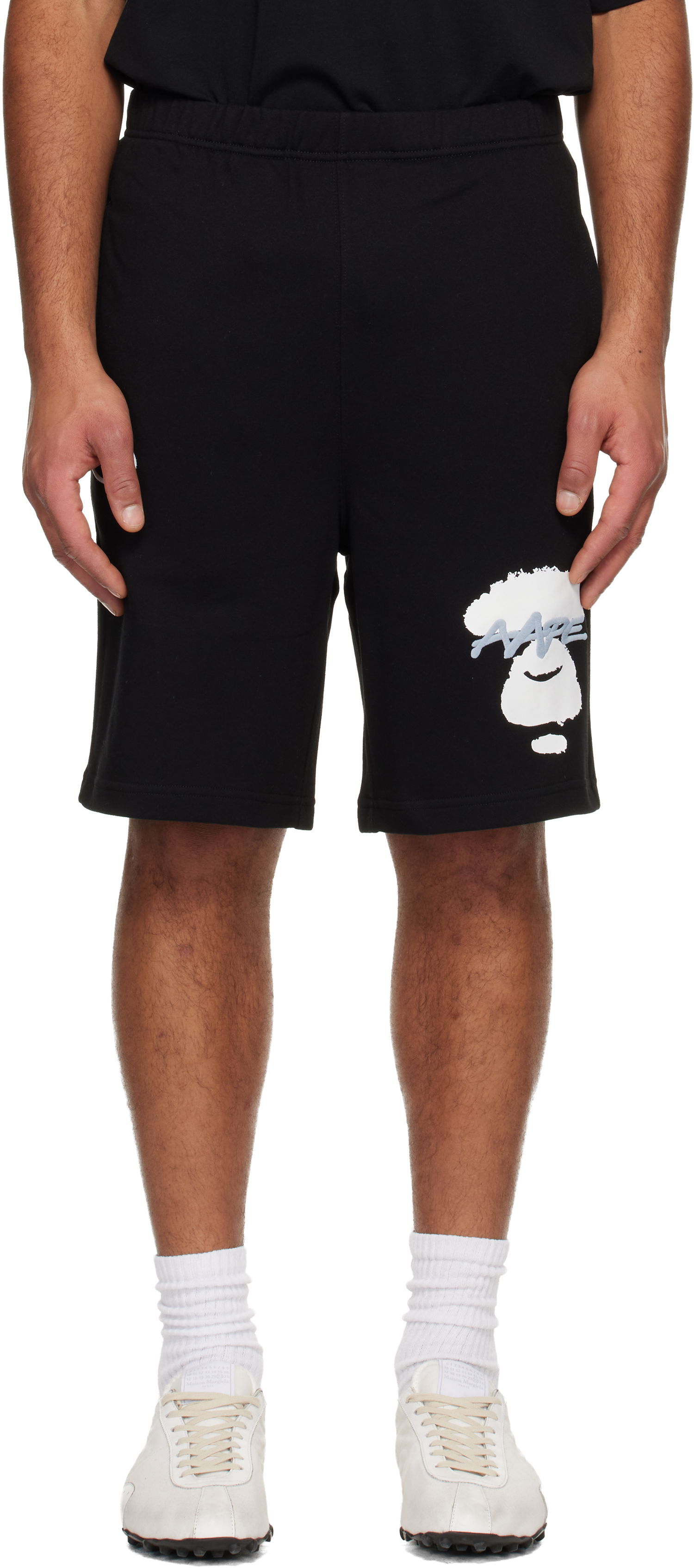 Къси панталони AAPE by A Bathing Ape Moonface Logo Sweat Shorts Черно | AAPSPMC604XXNBKX, 0