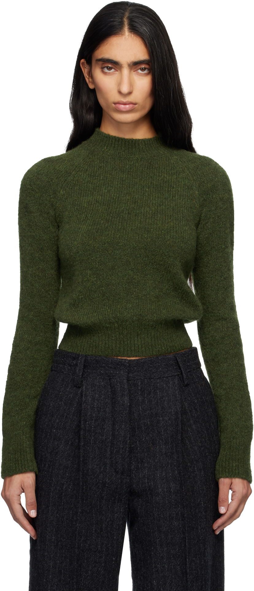 Пуловер Dries Van Noten Dries Van Noten Fitted Mock Neck Knit Sweater Зелено | 252-011225-2709