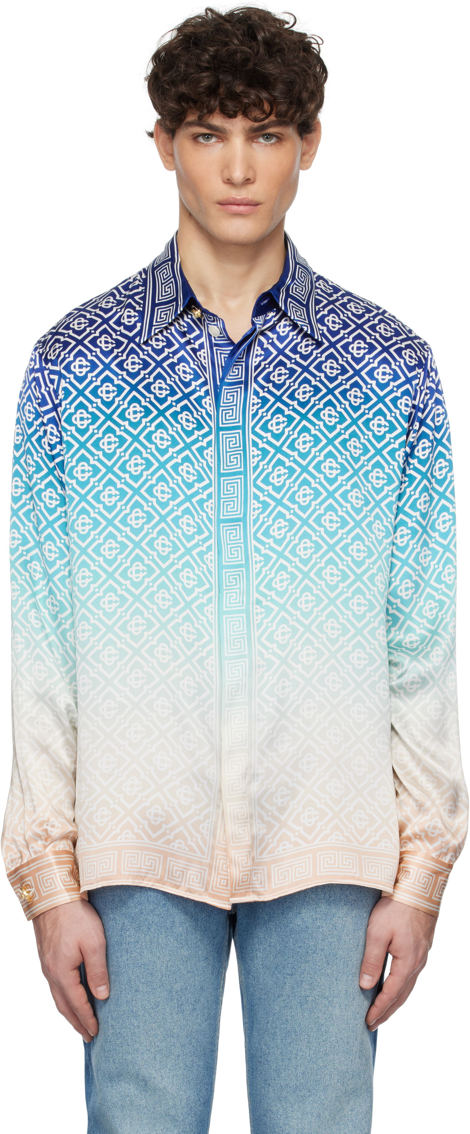 Риза Casablanca Classic Collar Long Sleeve Shirt With Print Синьо | U-MPS25-SH-021-01, 0