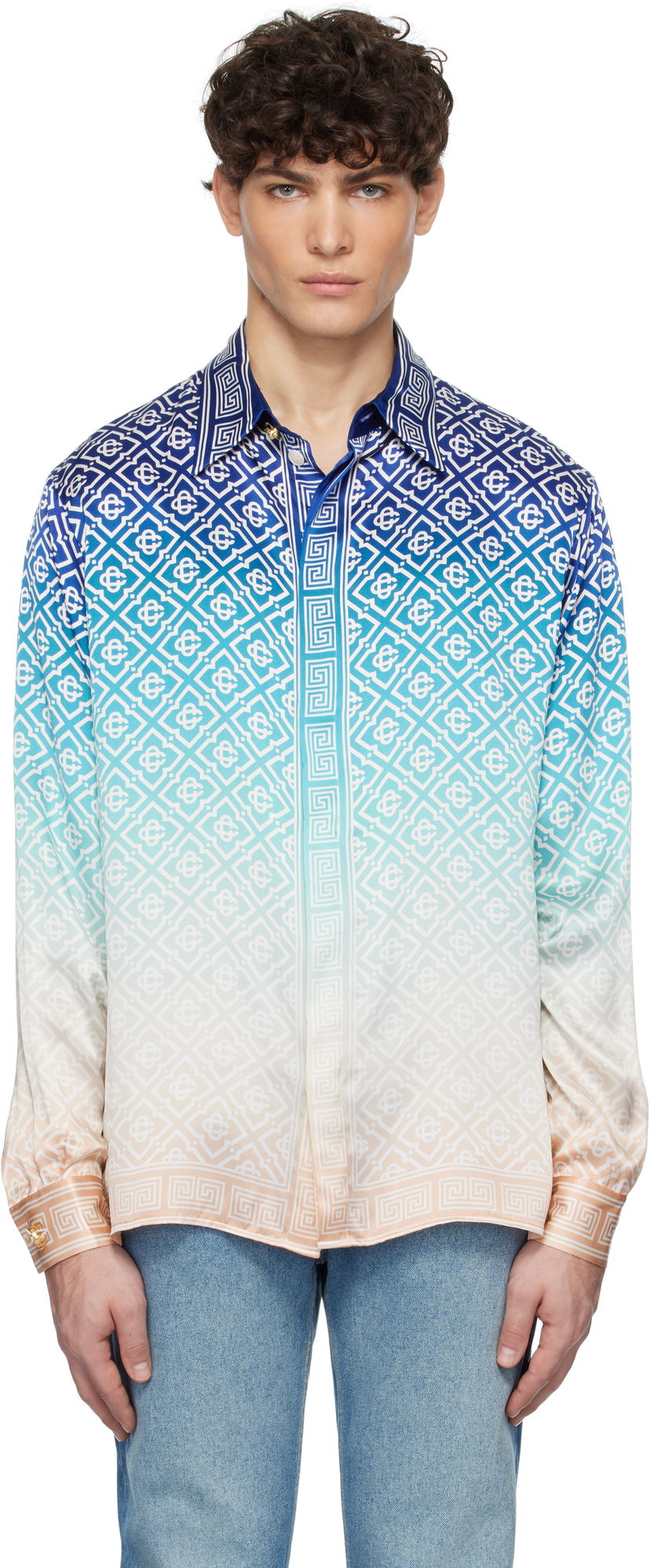 Риза Casablanca Classic Collar Long Sleeve Shirt With Print Синьо | U-MPS25-SH-021-01