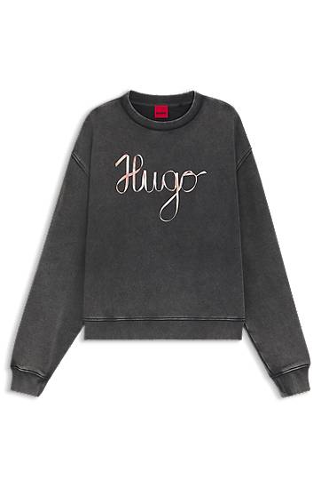 Суитчър BOSS HUGO Cotton-terry Sweatshirt with Cursive Logo Сиво | 50545198, 0