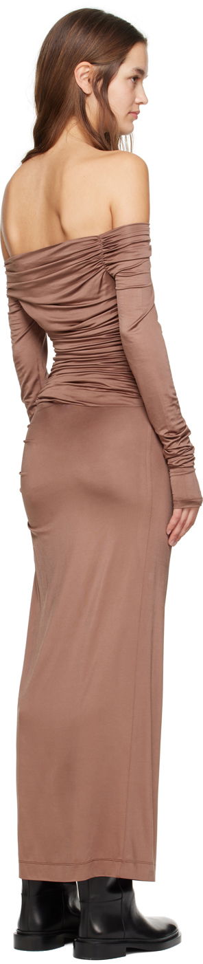 Pокля Helmut Lang Off-The-Shoulder Maxi Dress Кафяво | N10HW603, 2