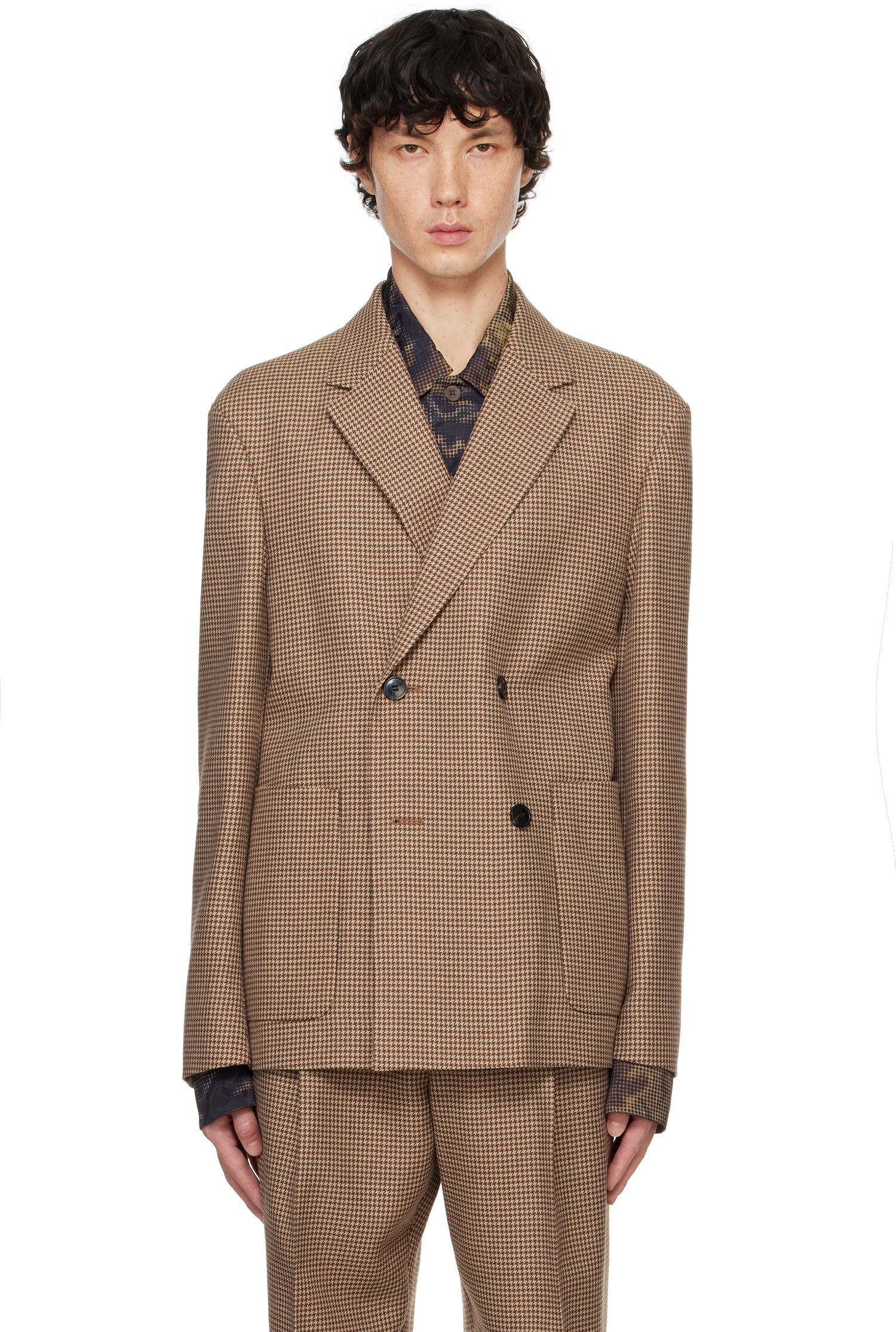 Яке Dries Van Noten Houndstooth Double Breasted Blazer Кафяво | 242-020410-9106, 0