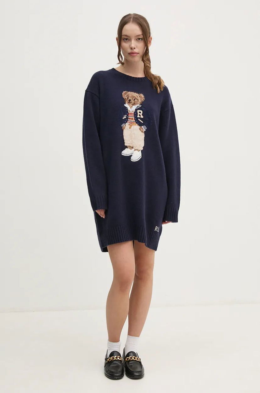 Pокля Polo by Ralph Lauren Mini Oversized Sweater Dress Синьо | 211941576