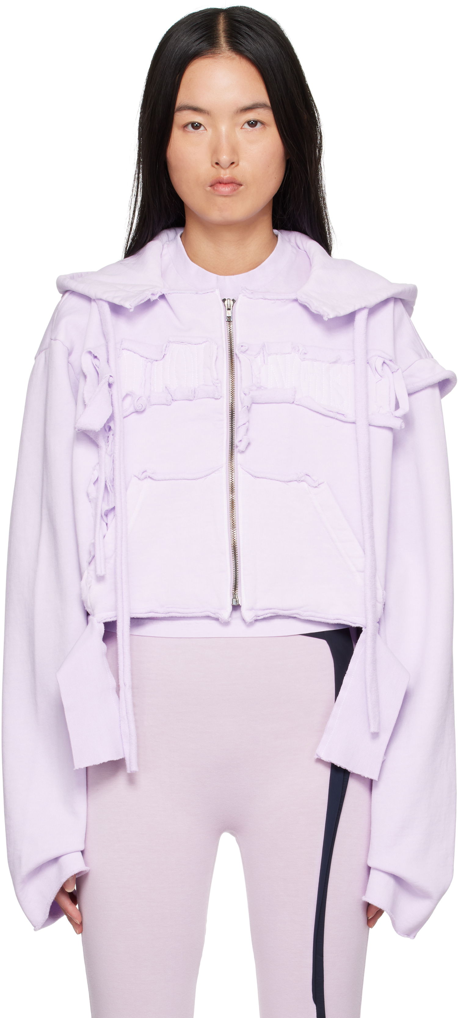 Суитчър Ottolinger Ottolinger Distressed Cropped Hoodie Лилаво | 2215020214, 0