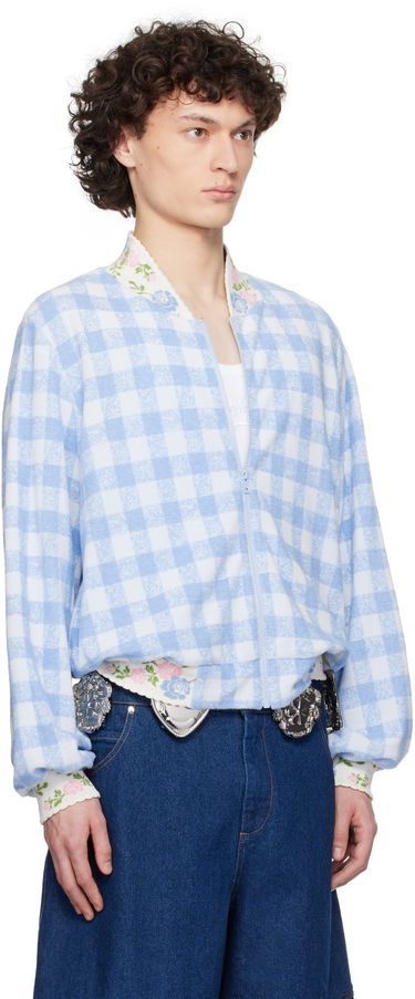 Пуловер Anna Sui Anna Sui Gingham Terry Bomber Jacket Синьо | M225A30, 1