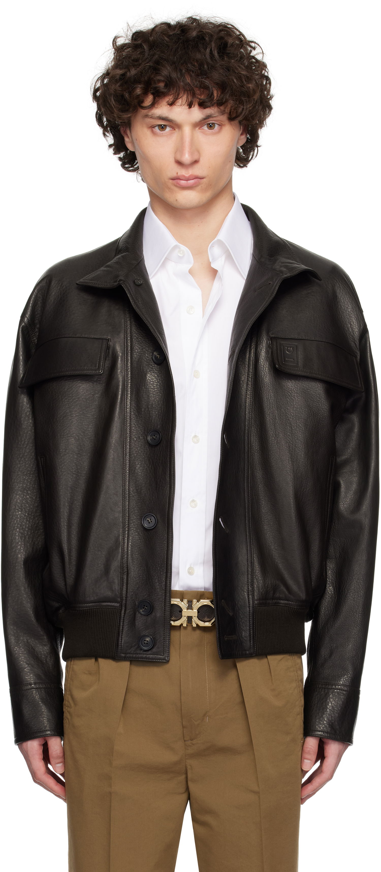 Яке FERRAGAMO Ferragamo Grainy Leather Jacket Черно | 783255, 0