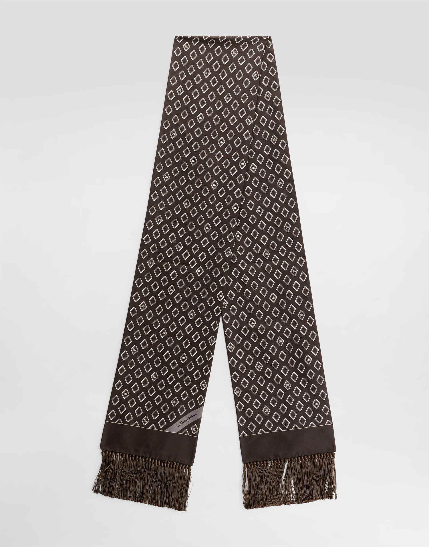 Шал Dolce & Gabbana Dolce & Gabbana Silk Twill Scarf with Micro-Logo Pattern and Tassels Кафяво | GQ209EG0WUHM3725, 0