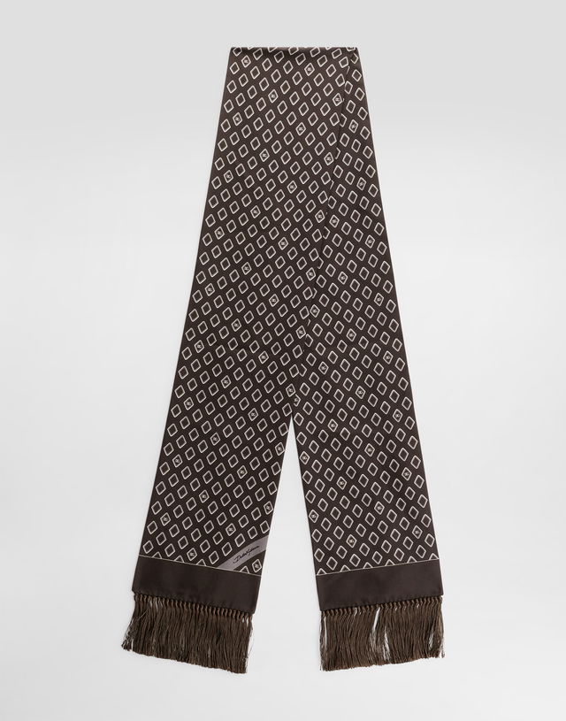 Dolce & Gabbana Silk Twill Scarf with Micro-Logo Pattern and Tassels