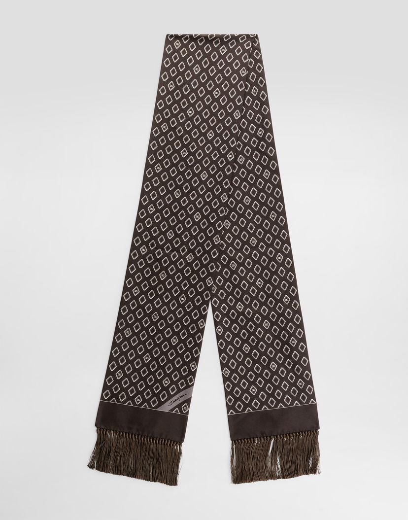 Шал Dolce & Gabbana Dolce & Gabbana Silk Twill Scarf with Micro-Logo Pattern and Tassels Кафяво | GQ209EG0WUHM3725
