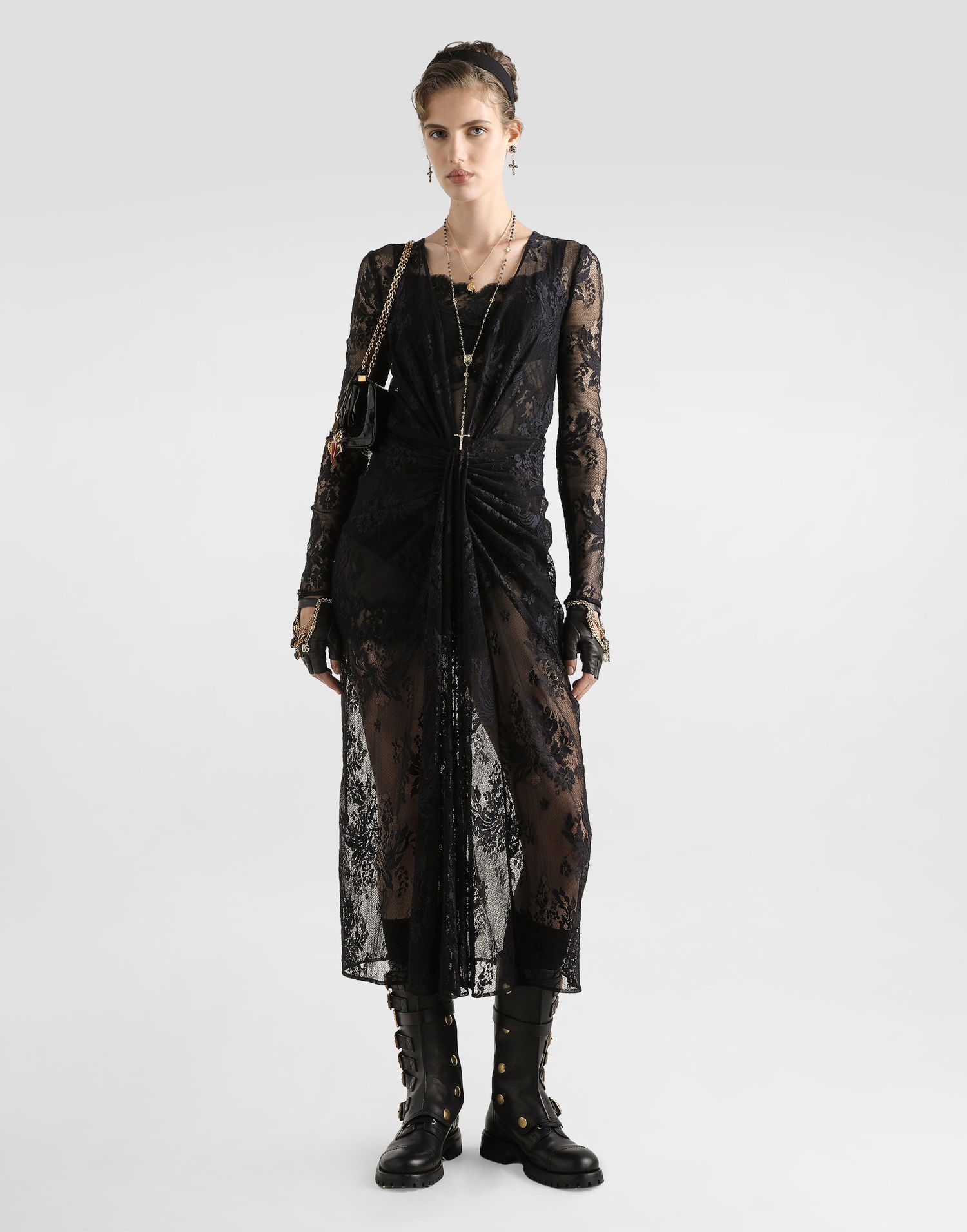 Pокля Dolce & Gabbana Dolce & Gabbana Floral Lace Midi Dress Черно | F6TOITFLUCPN0000, 1