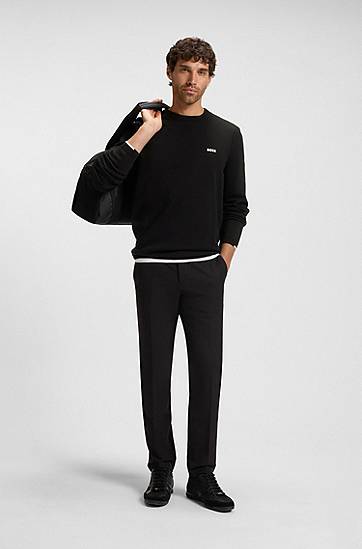 Пуловер BOSS Cotton long-sleeved sweater with contrast details Черно | 50541940, 1