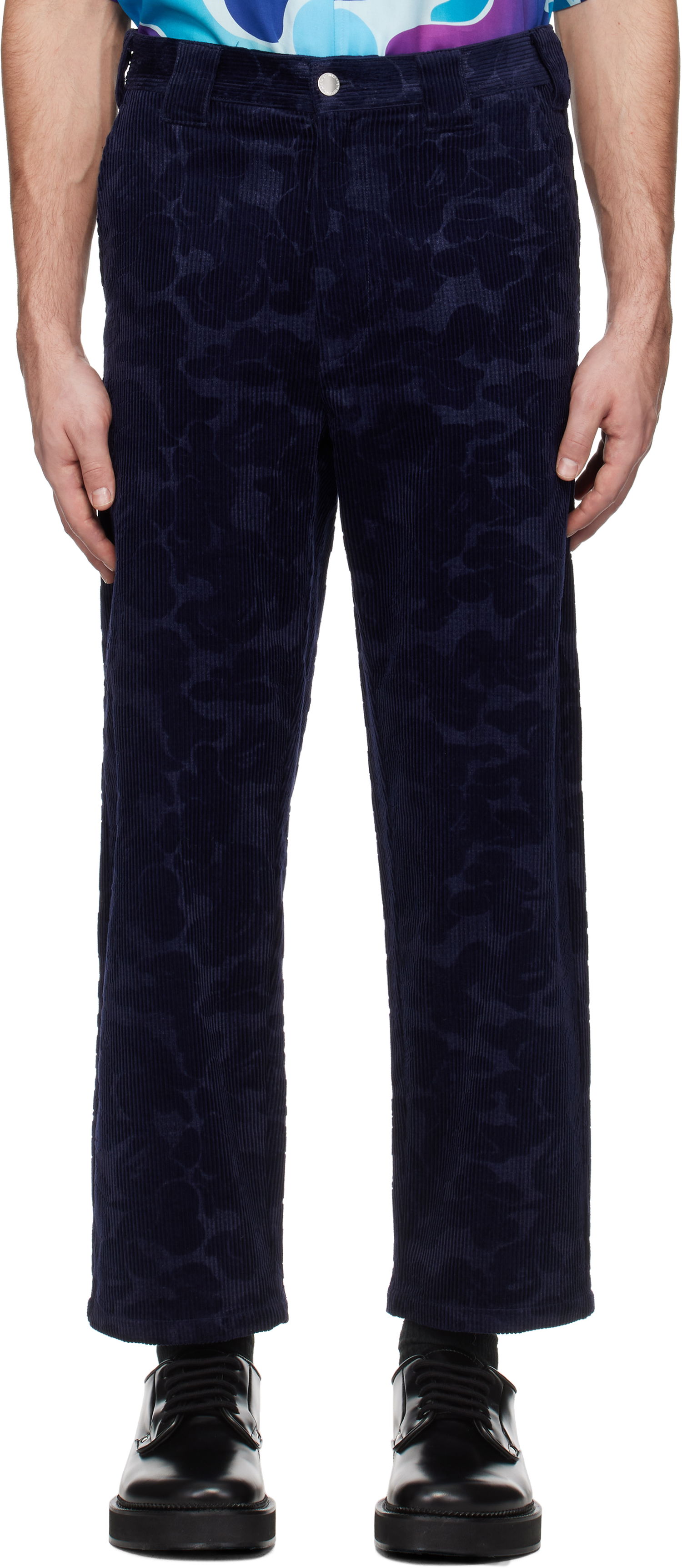Панталони BAPE A Bathing Ape Solid Camo Debossed Corduroy Trousers Тъмно синьо | 001PTK801315M, 0
