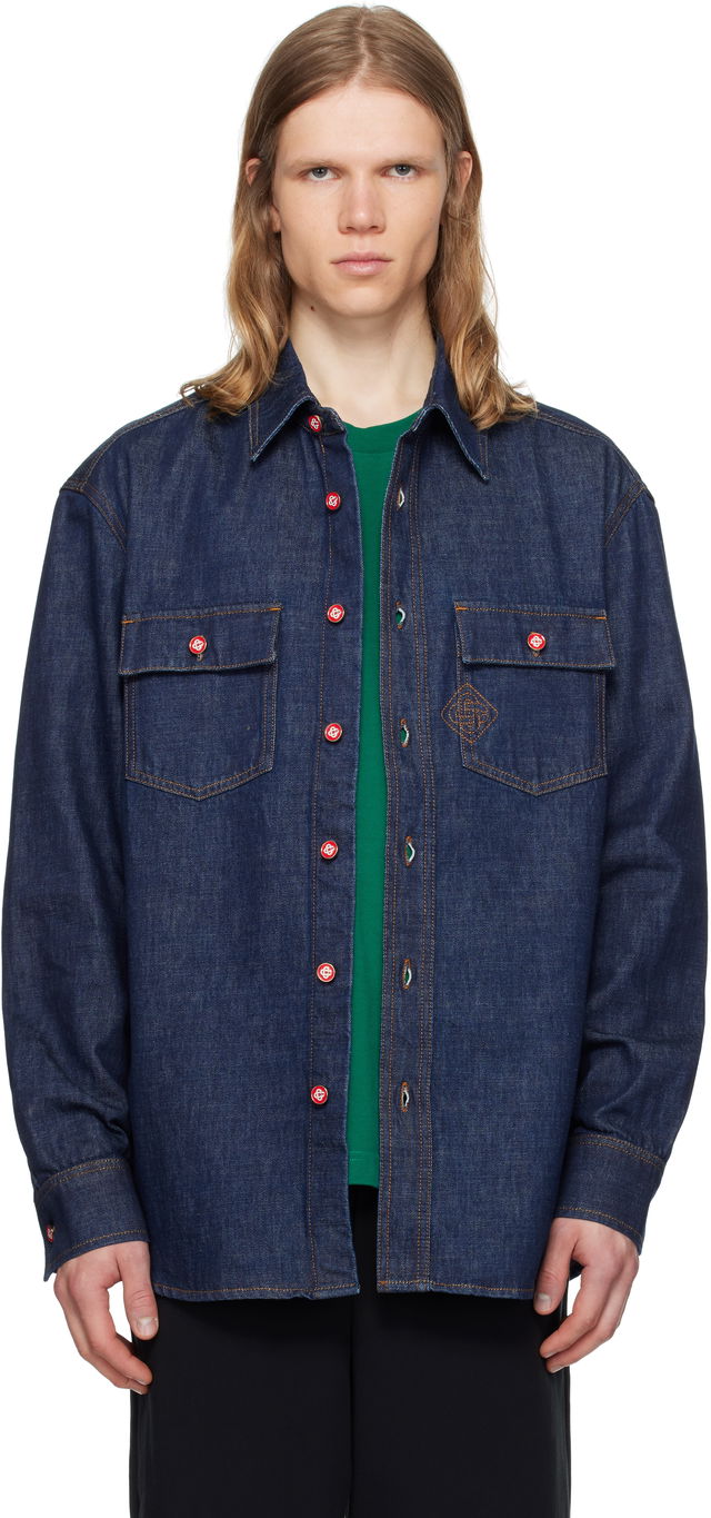 Casablanca Logo Embroidery Denim Shirt