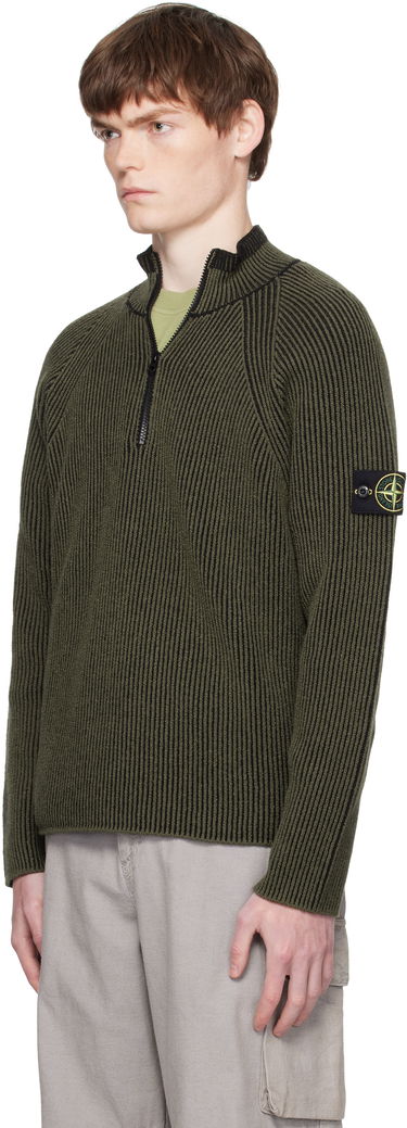 Пуловер Stone Island Stone Island Full Rib RWS Wool Quarter-Zip Sweatshirt Зелено | K2S15 5100024 S00L7, 3