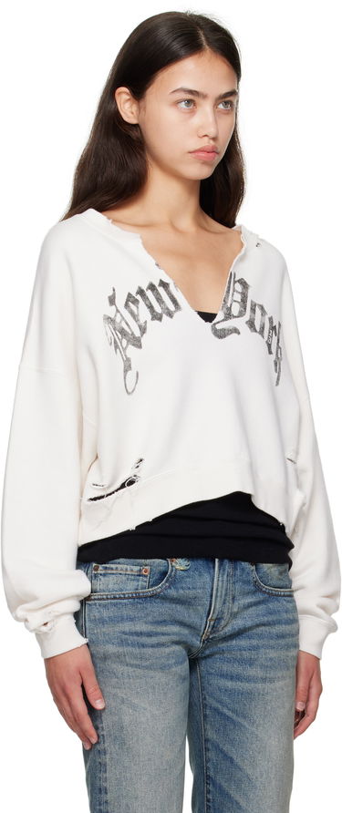 Суитчър R13 R13 Cropped Front Slit 'New York' Sweatshirt Бяло | R13WK251-K099B, 1
