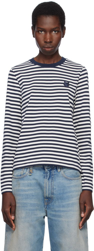 Тениска MAISON KITSUNÉ Maison Kitsuné Fox Head Patch Striped T-Shirt Тъмно синьо | OW00111KA0026, 0