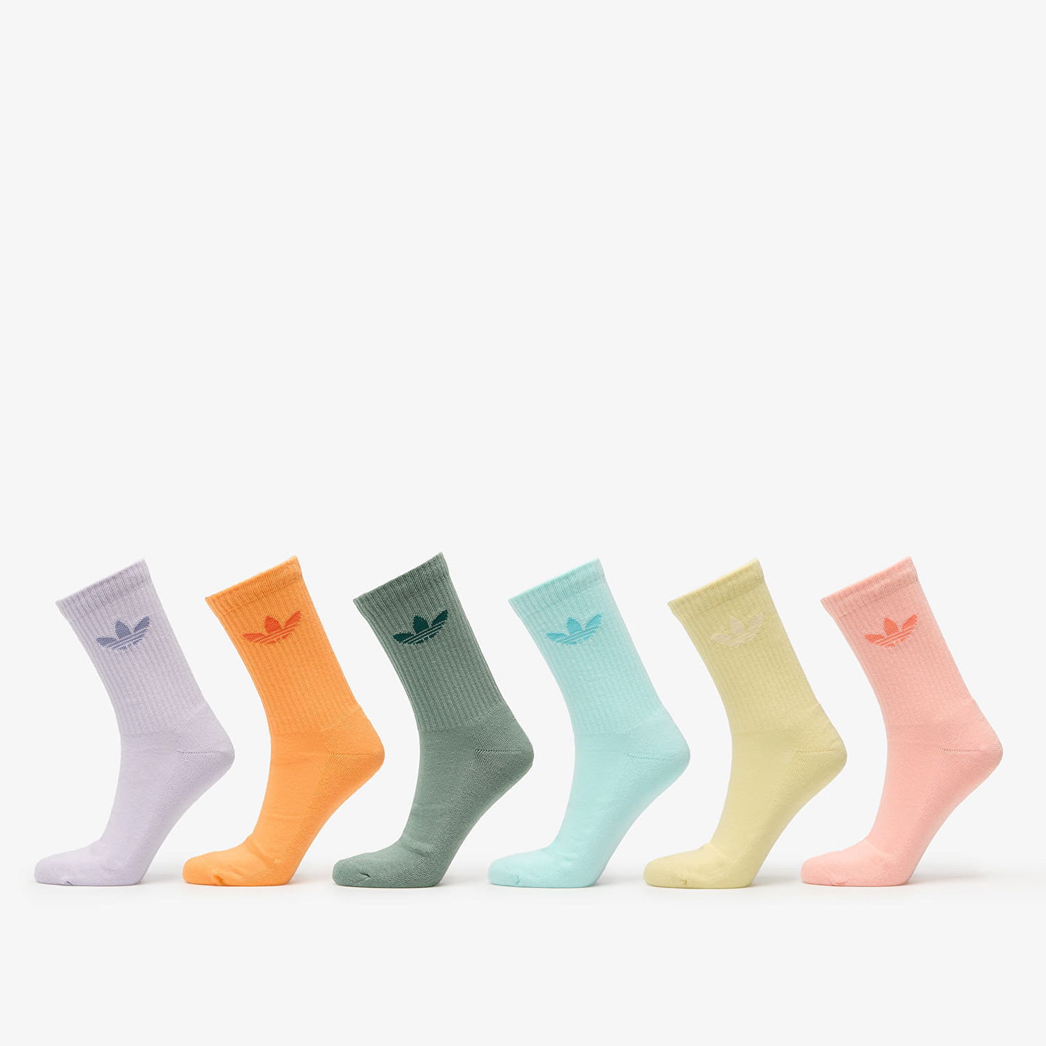 Чорапи adidas Originals Trefoil Crew Sock Cushion 6-Pack Silver Green/ Glow Pink/ Powder Yellow Многоцветен | JI9505, 0