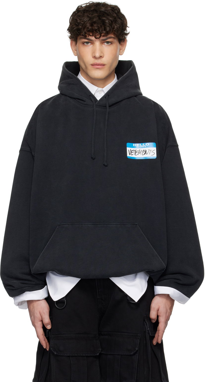 Суитчър VETEMENTS 'My Name' Sticker Cropped Boxy Hoodie Черно | UA66HD650B