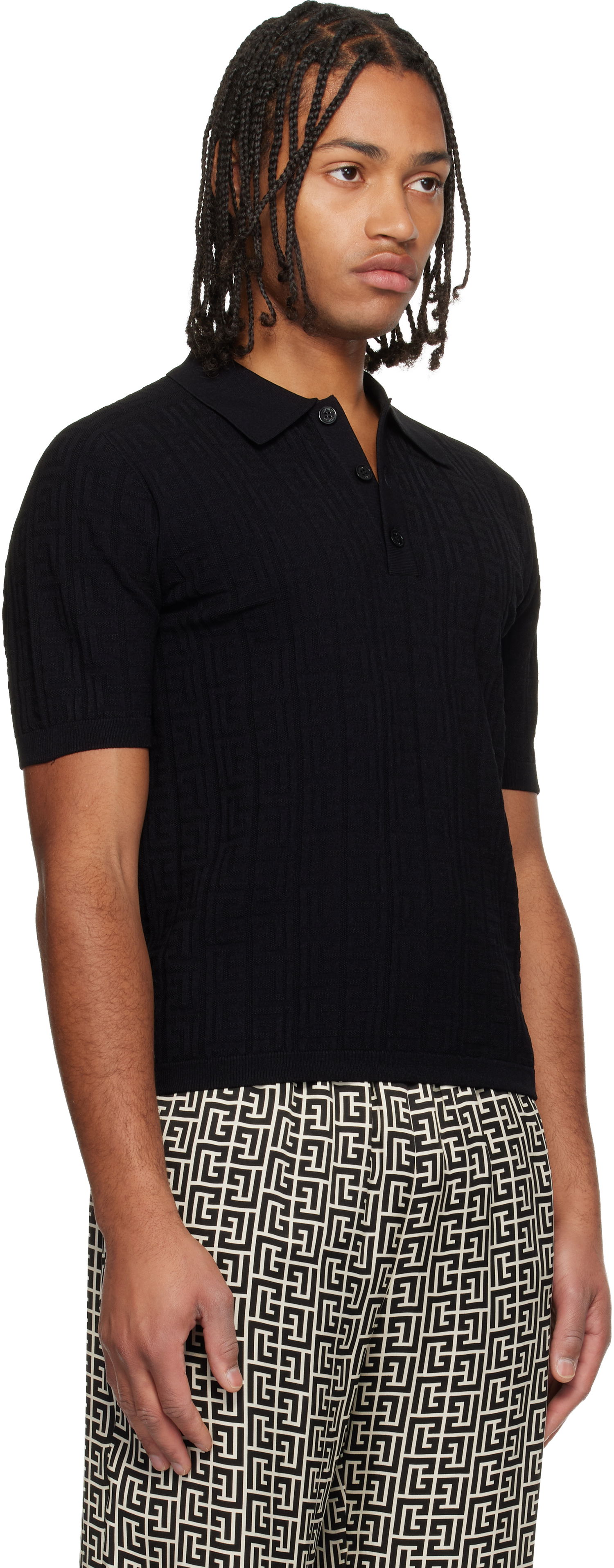 Поло тениска Balmain Monogram Knit Polo Черно | FH1GB067KI63, 1