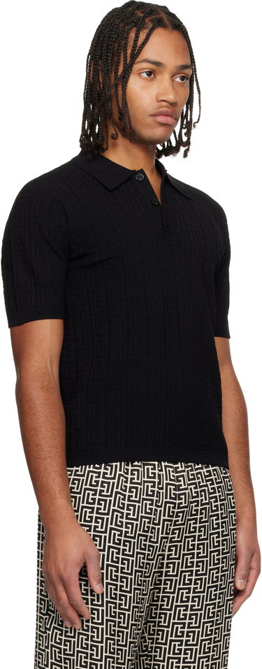 Поло тениска Balmain Monogram Knit Polo Черно | FH1GB067KI63, 1