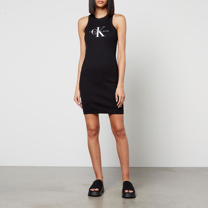 Pокля CALVIN KLEIN Archival Monologo Ribbed-Cotton Jersey Tank Dress Черно | J20J220754BEH