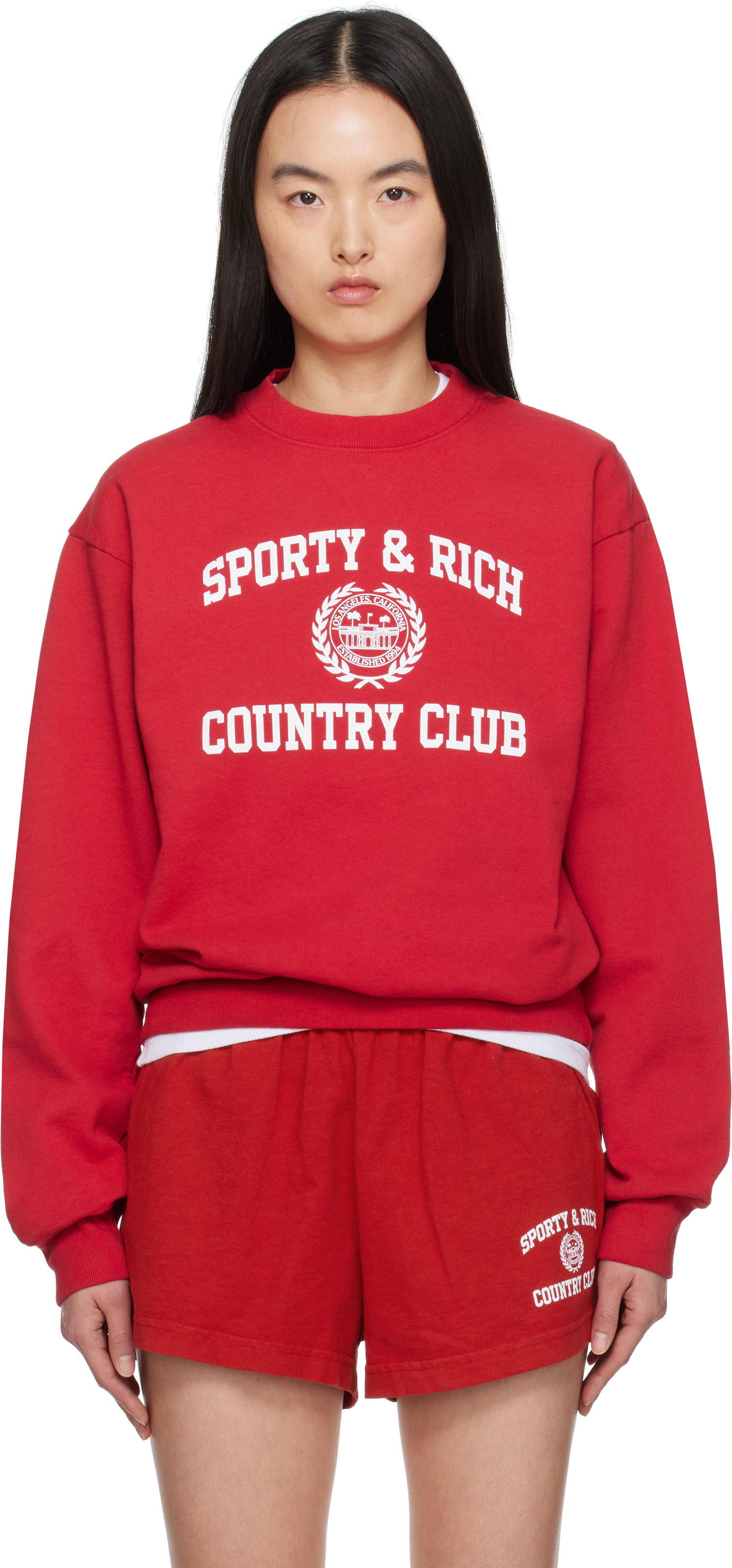 Пуловер Sporty & Rich Sporty & Rich Varsity Crest Crewneck Sweatshirt Червено | ST071606218RE15, 0