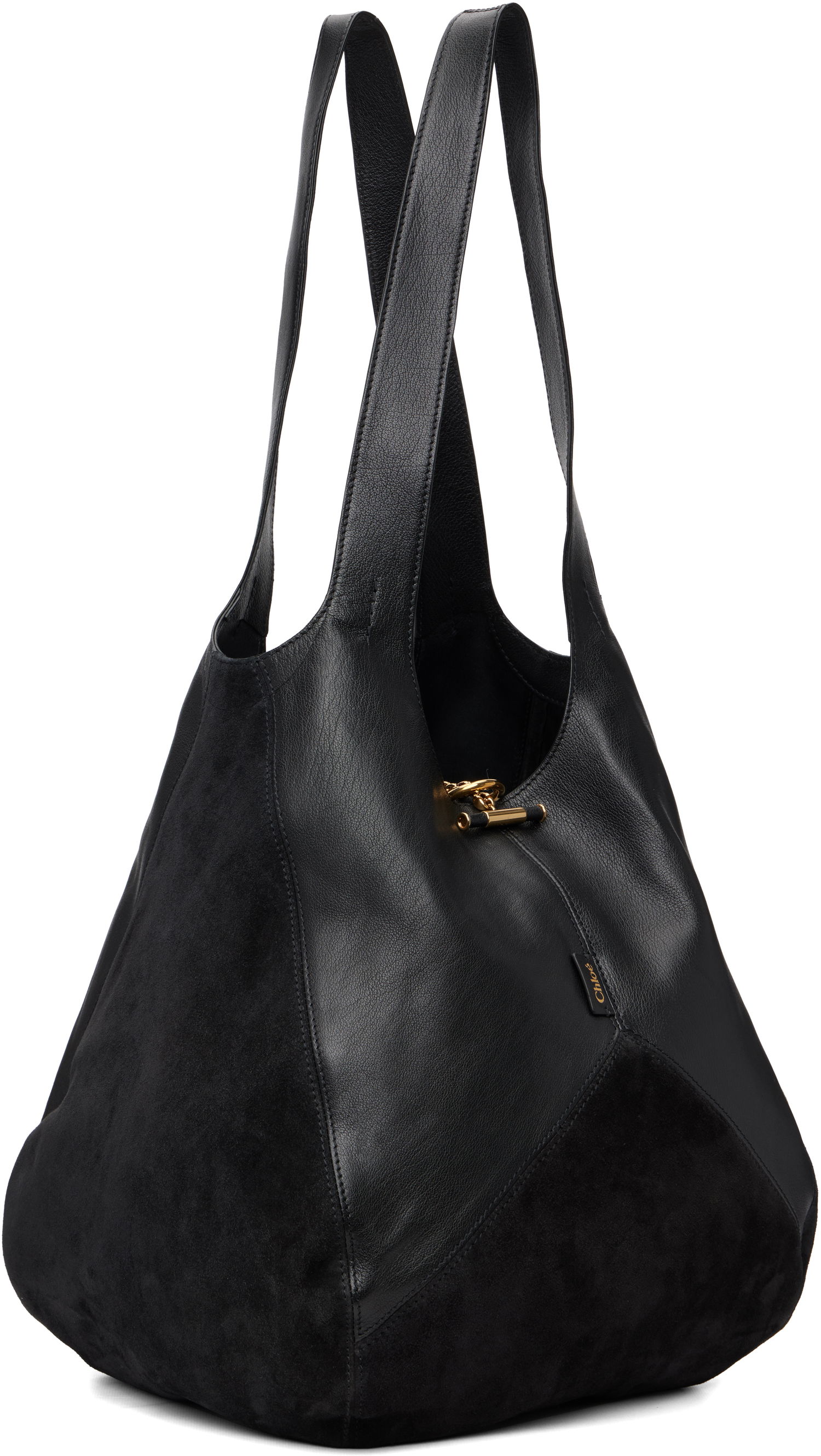 Голяма пазарска чанта CHLOÉ 'Chloé' Leather and Suede Balloon Tote with Gold-Tone Clasp Черно | CH25WS642Q51, 1